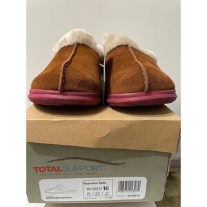 Spenco Supreme Slide Bison Suede Shearling Orthotic Slippers Pink Sole Women 10